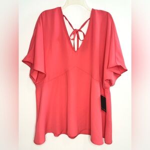 Eloquii Coral Pink V Neck Short Sleeve Top Size 18/20 NWT